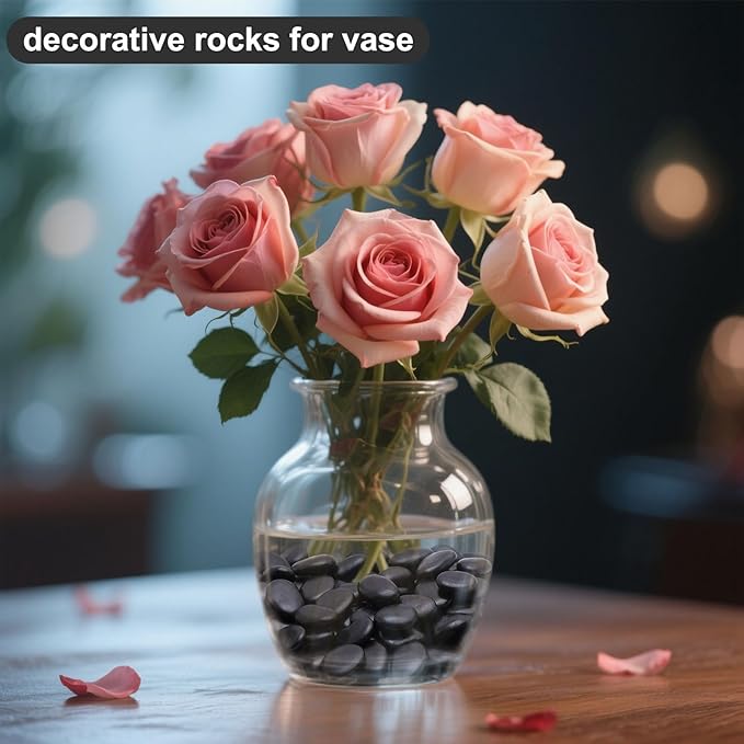 Calofulston 30LB Black Rock, Small River Stones Pebbles for Plants, Vases, Landscaping, Highly Polished Decorative Rocks, 1-1 3/4 Inch