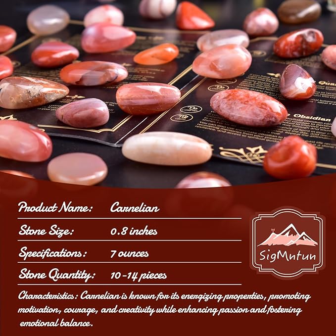 Polished Stone Set Carnelian Crystals, 0.8" Handpicked Tumbled Gemstones Rocks, Pebbles for Reiki, Chakra, Healing, Home Decor