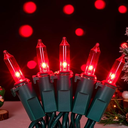 Red Christmas Lights, 13FT 50 Count Incandescent Mini String Lights with Green Wire, UL Certified Connectable Valentine's Day Lights for Indoor Outdoor Garland Party Xmas Holiday