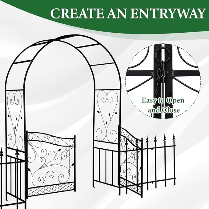 VINGLI Garden Arbor Arch, Wedding Arch Archway for Ceremony Party, Trellis for Plant Climbing, Christmas Decorations Pergola for Backyard, Lawn, Patio, Yard (Arbor with Gate and Fence)