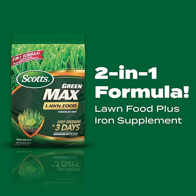 Scotts Green Max Lawn Food, Lawn Fertilizer Plus Iron Supplement for Greener Grass in 3 Days, 5,000 sq. ft., 16.67 lbs.