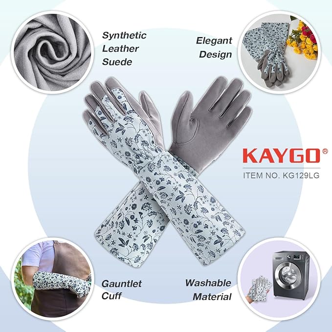 KAYGO Gardening Gloves for Women Long Sleeve, Light Protective Gloves for Yard and Outdoor Work, Best Garden Gifts for Gardener,Gray,M
