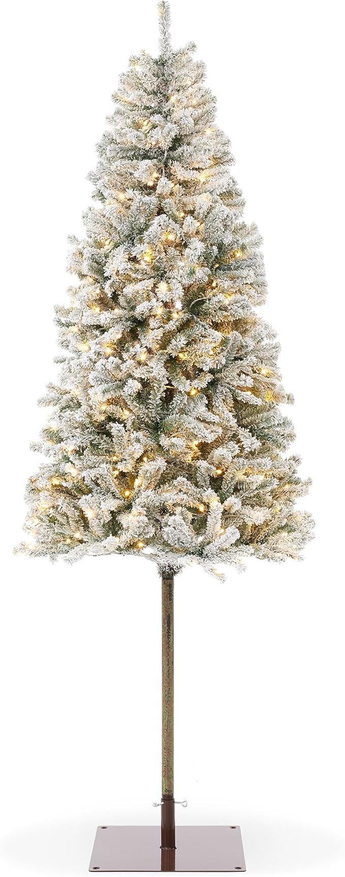 Casafield 7.5FT Pre-Lit Realistic Pencil Snow-Flocked Alpine Fir Artificial Holiday Christmas Tree with LED Lights and Metal Stand
