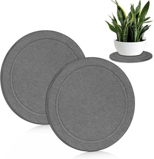 Plant Saucer Flower Pot Saucers Plant Trays for Pots Instant Dry Diatomaceous Earth Round Plant Drip Trays for Indoors Keeping Counter and Floors Dry and Clean (2Pcs Grey Large)
