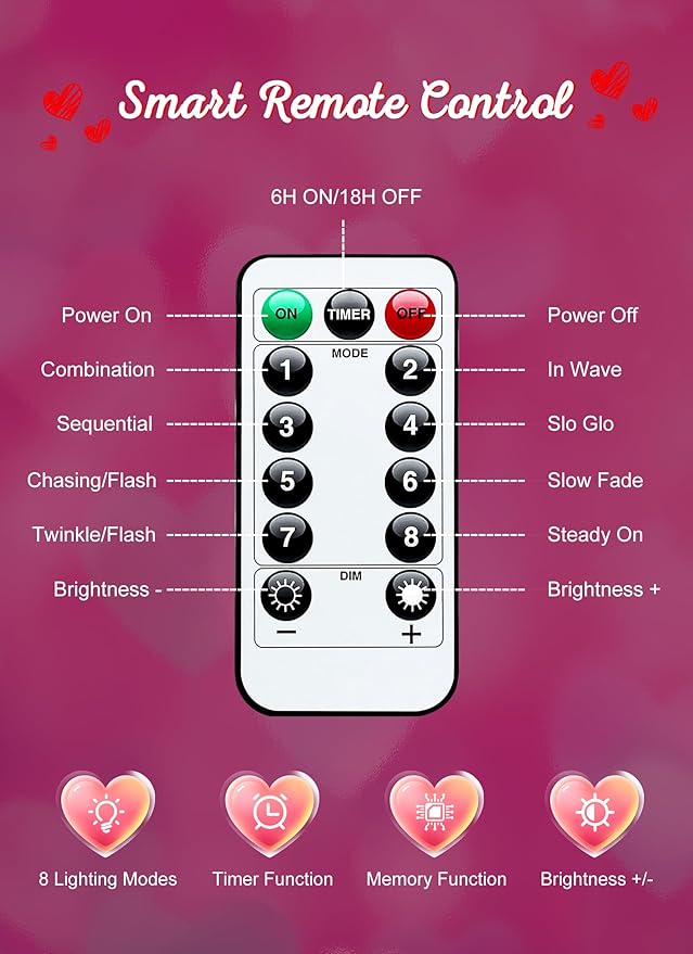 Minetom Valentines Decor Pink Lights, 39 Feet 100 LED Mini Valentines String Lights USB Operated, Waterproof Tree Lights Indoor for Home Bedroom Holiday Decorations