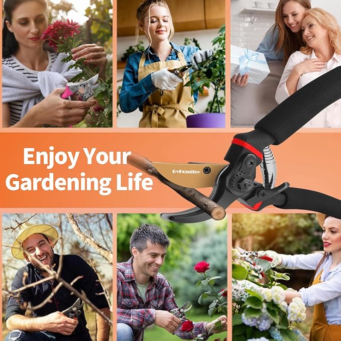 Pruning Shears for Gardening,8.5" Professional Bypass Garden Scissors,Hand Shears Heavy Duty，Pruners for Tree Trimming,Super Sharp SK5 Blade, Ergonomic Handle,Gardening Gift Women Men