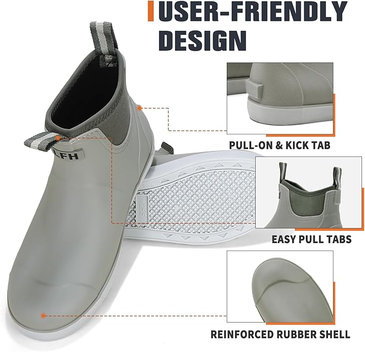 Mens Deck Boots, Saltwater Fishing Booties Rubber Waterproof Ankle Rain Boots, High-performance Footwear Chelsea Boots for Gardening Fishing Boating Camping Sailing