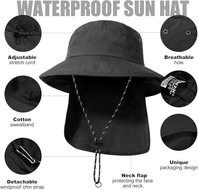 Water-Resistant Sun UPF 50+ Bucket Hat Protection Packable Brimmed Boonie for Women Men Summer Lightweight Hiking Outdoor Cap
