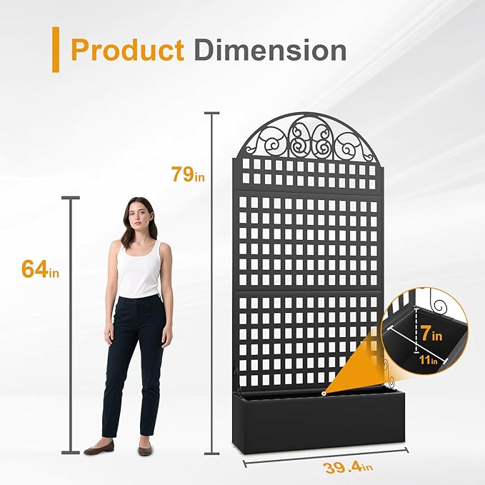 Metal Raised Garden Bed with Trellis, 79"x40"x11.8" Planter Box Outdoor with Privacy Screen Fence for Patio, Freestanding Garden Planter with Drainage Holes for Climbing Plants Flower Vegetable