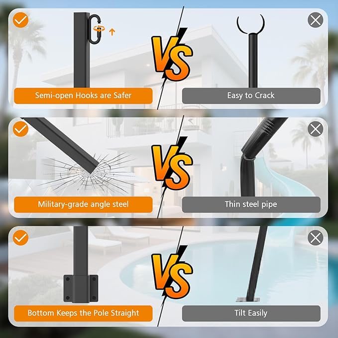 zoegi 8 Pack 2.8FT String Light Poles,Light Poles for Outside Lights with Fork,Outdoor Brackets Hanging Lights,Metal Stand for Deck Patio,Backyard,Wedding,Deck,Party