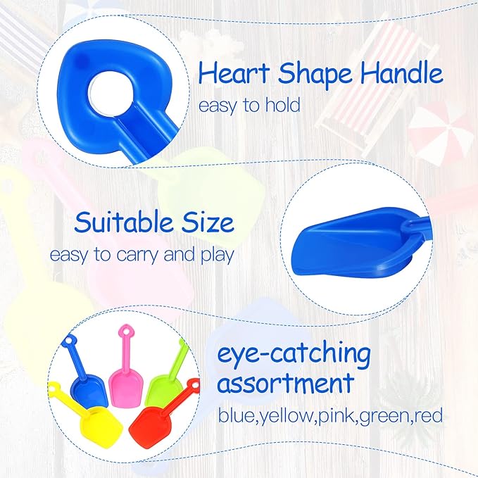 Junkin 24 Pcs 7.7 Inch Mini Plastic Sand Shovel Beach Toys Long Play Colorful Scoop Rake Sand Shovels for Beach and Garden Shoveling, Digging, Gardening, Random Colors