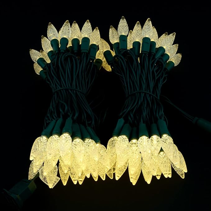 YULETIME Warm White C6 Strawberry LED Christmas Lights, 33 ft 100 Count 4" Spacing One-Piece High Waterproof UL Certified String Light (Warm White)