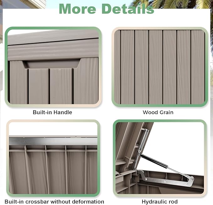 EasyUp 81 Gallon Outdoor Storage Box Waterproof, UV Resistant Resin Deck Box with Hydraulic Rod, Lockable Design and Enhanced Durability for Patio, Garden, and Poolside Use