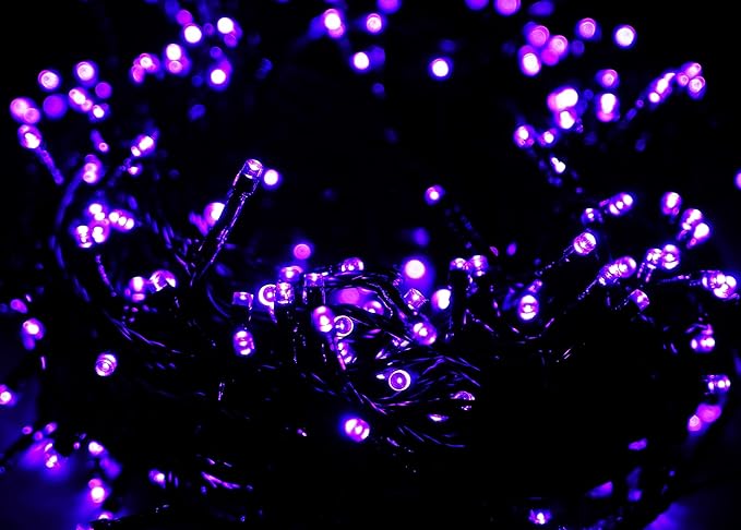 kemooie 300 LED Purple Halloween Lights, 99FT Connectable 8 Lighting Modes Plug in Fairy Lights, Waterproof for Outdoor, Halloween Christmas Wedding Party Garden Decorations (Purple