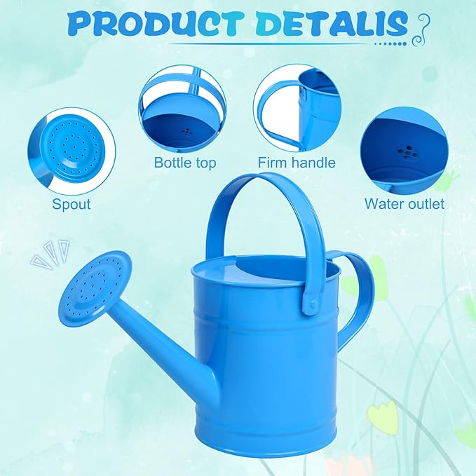 Finderomend Metal Watering Can 1.5L/51oz, Iron Art for Kids, Outdoor Plants Home Office Small Portable Indoor Watering Equipment (Blue)