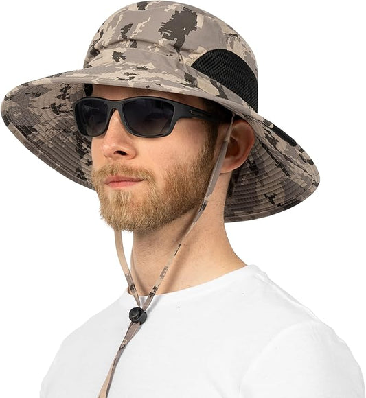 SUN CUBE Wide Brim Sun Hat Men Women, Fishing Hats Sun UV Protection, Mens Hiking Bucket Hat Safari Beach Boonie, UPF 50+