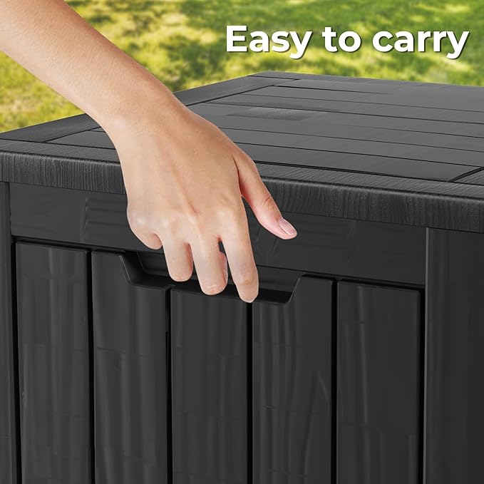 TARKARI 35 Gallon Lockable Resin Deck Box, Waterproof & UV-Resistant Outdoor Storage Box for Outdoor Cushion Storage, Garden Tools & Pool Accessories Storage, Black
