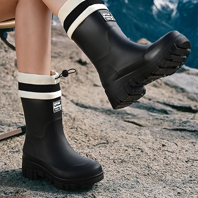 Nutropa Waterproof Mid Calf Women Rain Boots Lightweight Comfortable Wide Calf Garden Shoes