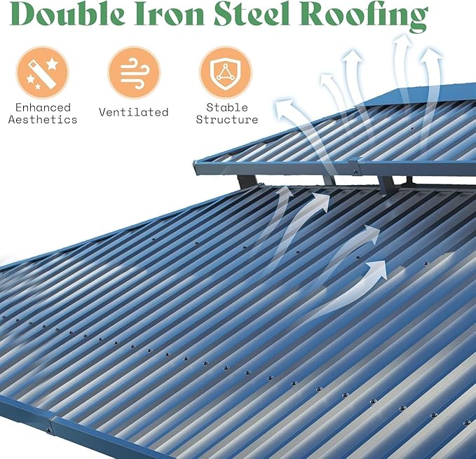 13x15 Wood Gazebo, Hardtop Outdoor Gazebo with Aluminum Double Roof, Outdoor Wooden Pavilion for Parties, Backyard, Patio, Lawns, Black + Natural Wood