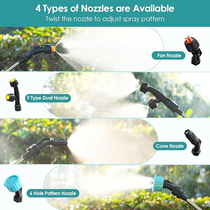 Battery Powered Sprayer 2 Gallon, 2025 Upgraded Electric Weed Sprayer with 3 Spray Forces, Battery Indicator, Rechargeable Handle,4 Mist Nozzles,23.6" Retractable Wand,Shoulder Strap, for Lawn&Garden