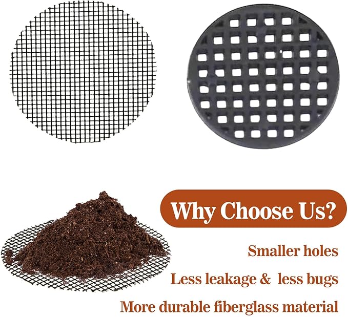 100 Plant Pots Hole Mesh Pad - MAQIHAN Flower Pot Mesh Mat Terrarium Potting Eye Mesh Mats Pot Substrate Barrier 2 Inch Net Bonsai Gardening Grid Ceramic Drainage Hole Mesh Screen Prevent Soil Leaking