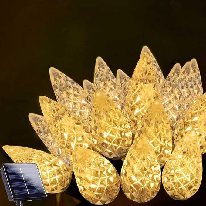 C6 Solar Christmas Lights Outdoor, 50 LED 16FT Christmas Decorations Outdoor Waterproof, Solar String Lights for Outside with 8 Modes, Fairy Twinkle Light for Tree Party Garden Xmas Decor (Warm White)