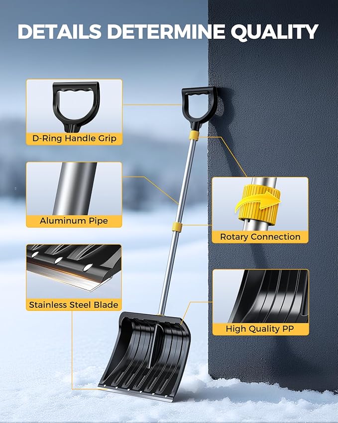 KYX 18.5" Wide Snow Shovel with Stainless Steel Wear Strip & D-Shape Handle, Heavy Duty Snow Shovel for Driveway, Sidewalk, Garden, Yard Snow Removal