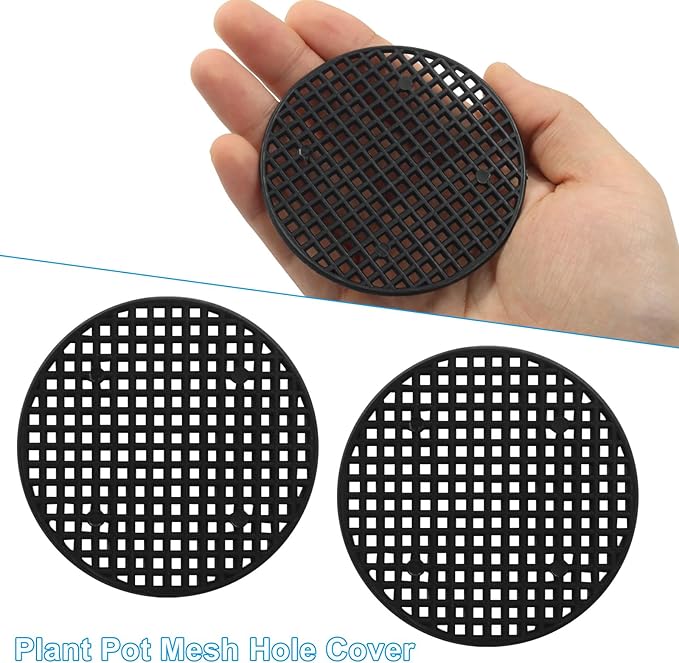 20pcs Plant Drainage Mesh Pads - 2.9 Inch Round Plastic Grid Mat, Breathable Soil Guard for Potted Plants, Bonsai (Black)