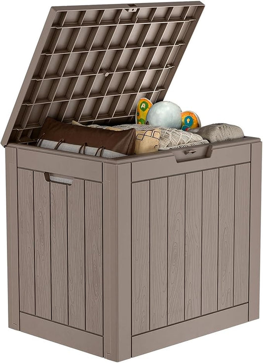 36 Gallon Outdoor Deck Box,Storage Lockable Waterproof Patio Furniture,Garden Tools,Cushions,Pool Accessories Outside Storage Resin Box(Grey)