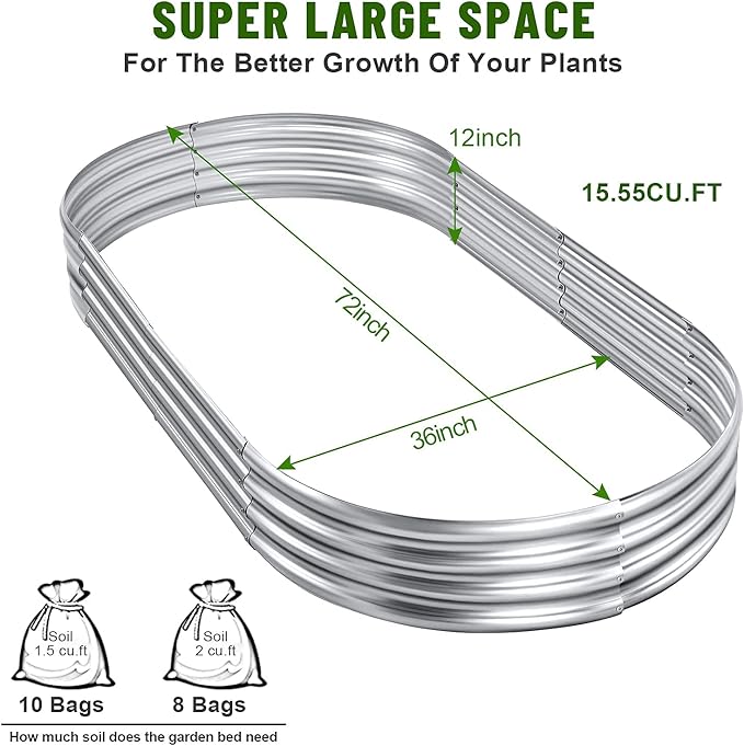 Land Guard Galvanized Raised Garden Bed Kit, 6×3×1ft Raised Garden Boxes Outdoor, Oval Metal Raised Garden Beds for Vegetables...