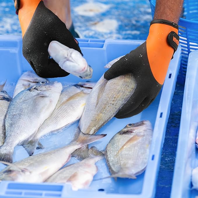 Kebada T2 Waterproof Work Gloves for Men and Women, Thermal Warm Winter Working Gloves, Insulated Freezer Gloves for Cold Weather, 100% Latex Coating, Wrist Closure, 2 Pairs, Orange, Small