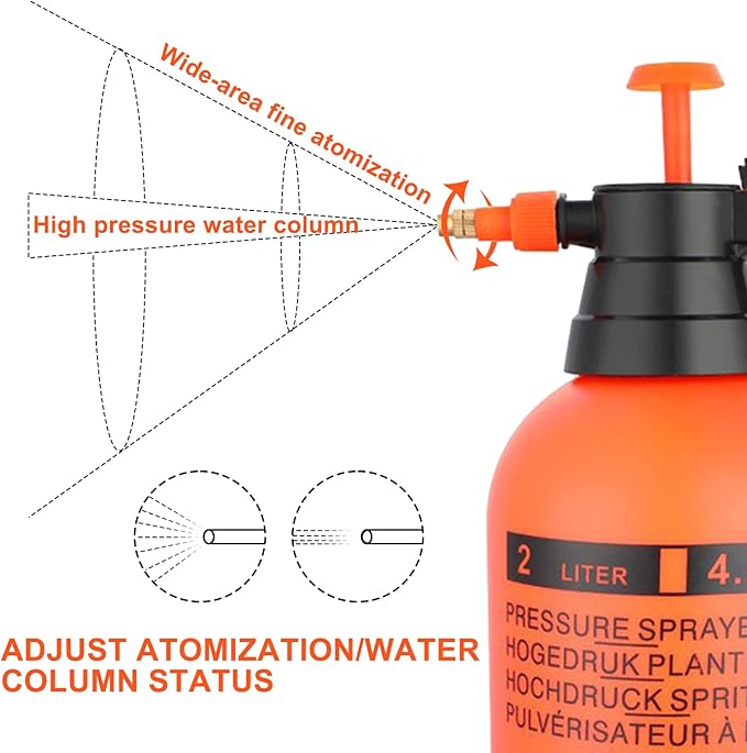 68oz Garden Pump Sprayer, 2L Hand Pressure Sprayer Bottle, 0.5 Gal Lawn Adjustable Sprayer for Plant Mister Spraying Weeds Home Cleaning Watering (Orange)