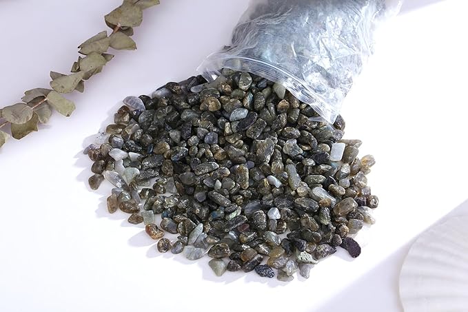 QINJIEJIE 0.9Lbs Labradorite Crystal Chips Vase Filler Crushed Rocks Aquarium Polished Gravel Decorative Plants Succulent Small Stones Terrarium Irregular Shaped Pebbles Fish Tank Bulk Sand