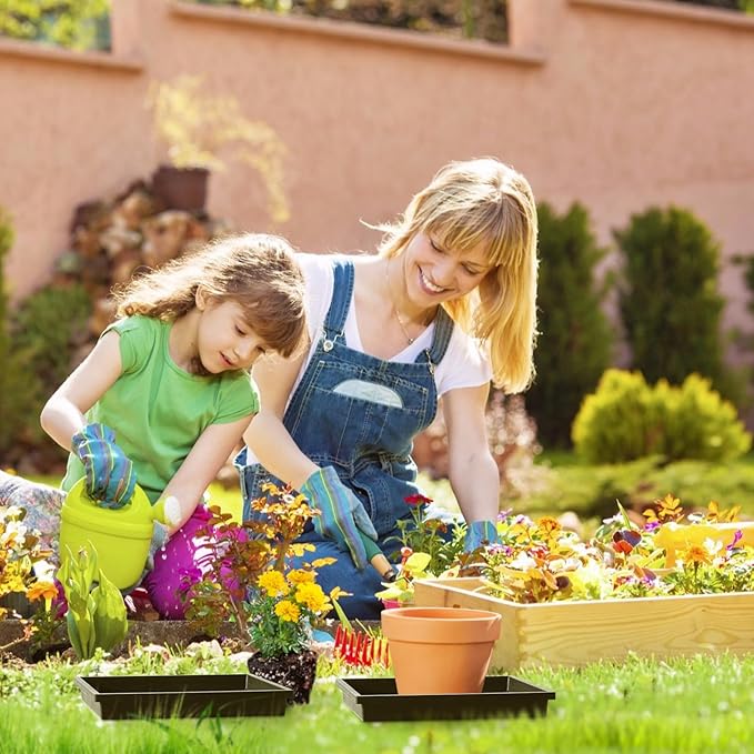NATSUKY Square Plant Saucer 10 Inch 4 Pack, 8 10 12 14 Inch Plant Trays for Indoors Heavy Duty Plastic Flower Plants Saucers for Pots Outdoors No Holes Drip