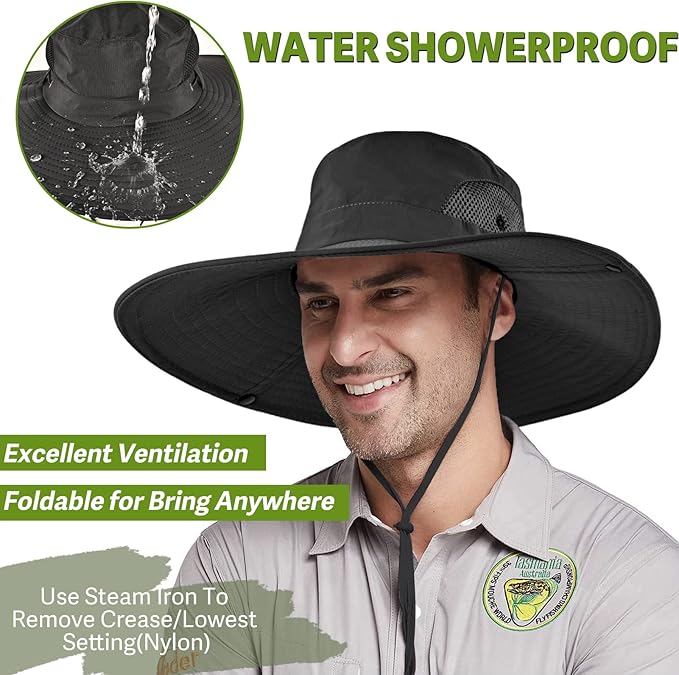 Wide Brim Fishing Sun Hat for Men Women, UPF 50+ Waterproof Bucket Boonie Hat Hiking Camping Safari Garden Beach