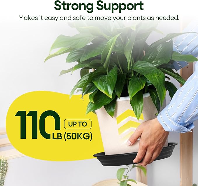 6 Pack Plant Saucer, 8 10 12 inch Plant Saucers for Indoor, Heavy Duty Plastic Plant Trays for pots, Grow Bags, Bird Baths, Flower Drip Trays for Indoor and Outdoor Uses (10", Black)