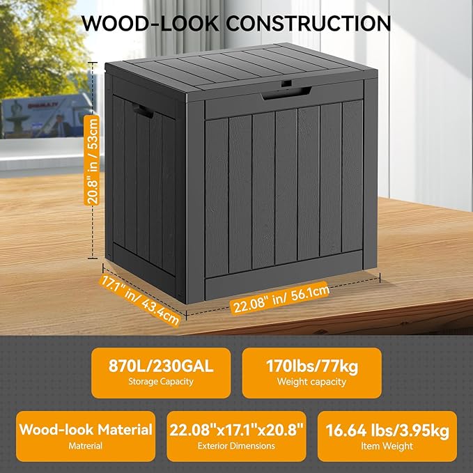 KAMABOKO 32 Gallon Resin Deck Box 2 Pack Outdoor & Indoor Waterproof Storage Box for Garden Tools, Package Delivery, Pool Supplies, Patio Cushions, Black(Set of 2)