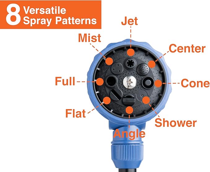 with Corvid Adjustable Thumb Control Garden Watering Wand, 19-24 Inch Telescoping Hose Nozzle 8 Spray Patterns, Heavy-Duty Zinc & Aluminum for Precise Watering and Cleaning