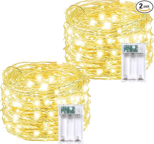 2 Pack 60 LED Christmas Fairy Lights Battery Operated with Timer, 20FT Waterproof Twinkle Lights Indoor Outdoor, String Lights for Bedroom, Wedding, DIY, Centerpiece, Christmas Decorations(Warm White)