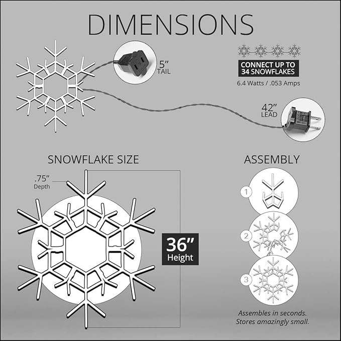 36" Blue LED Snowflake – Folding Lighted Snowflake Decoration for Outdoor Christmas Displays, Large Holiday Yard Decor