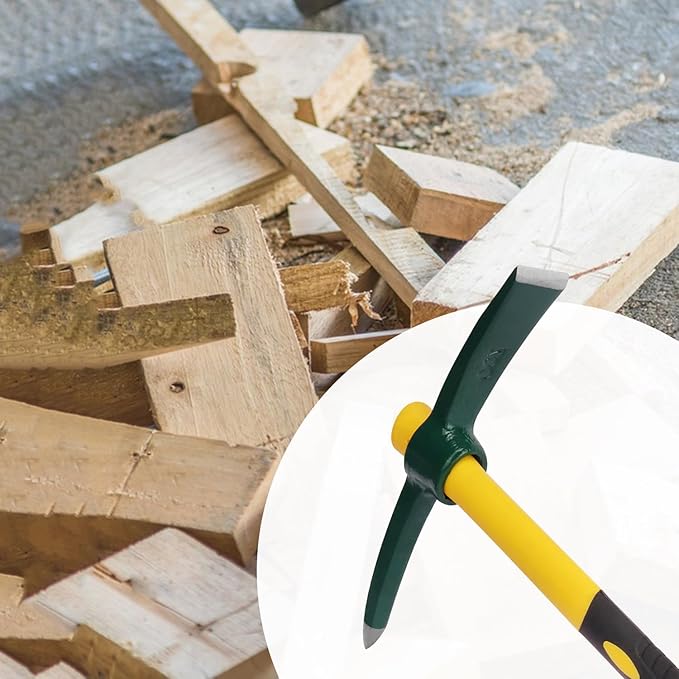 4 Pack 15 Inch Mattock Hoe, Steel Forged Pickaxe with Fiberglass Handle, Weeding Pick Axe, Hand Digging Mattock for Camping, Prospecting, Weeding