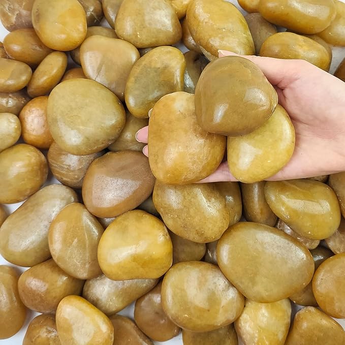 10 lbs Yellow River Rocks, 2-3 Inch Polished Pebbles for Indoor Plants, Decorative Rocks Stones for Landscaping, Vases, Aquariums, Fountains, Pathways, Backyard and Garden
