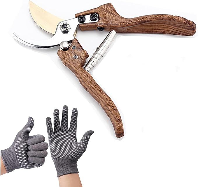 Bypass Pruning Shears scissors 25mm/0.98" Branch Cut Capacity Garden Clippers Gardening Scissors Sharp Stainless Steel Blade with 1 Pair Reusable Slip-Proof Gloves for Garden Orchard