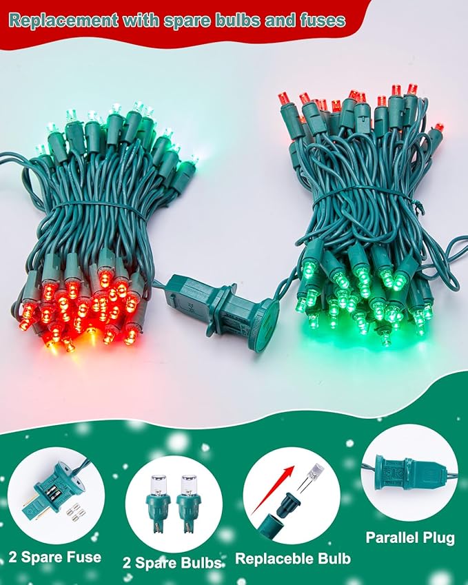 LED Christmas Mini String Lights, 14 Feet 50LEDs F5 Red Green Mini Lights, Connectable Christmas Tree Lights for Wreath Garland Holiday Party Wedding Outdoor Indoor Christmas Decoration, Green Wire