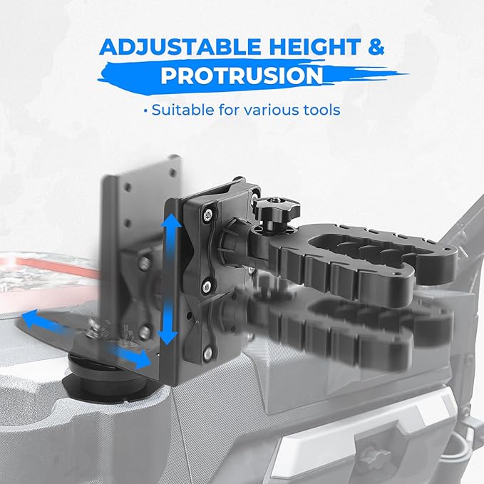 KEMIMOTO UTV Hunting Tool Holder Rack, Tool Holder Compatible with Polaris Ranger and General, Mount on The Dash Cup Holder or Cargo Bed, Shovel Mount Bow Rack