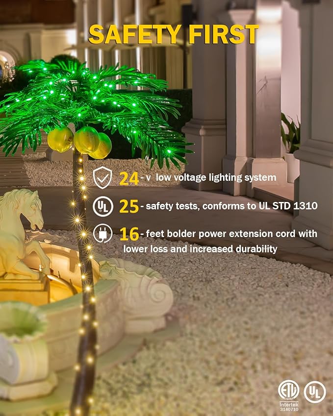 5ft Lighted Palm Tree 136 LED Lights with Glowing Coconuts - Dimmable, UL Certified, Waterproof - Ideal for Indoor and Outdoor Decoration