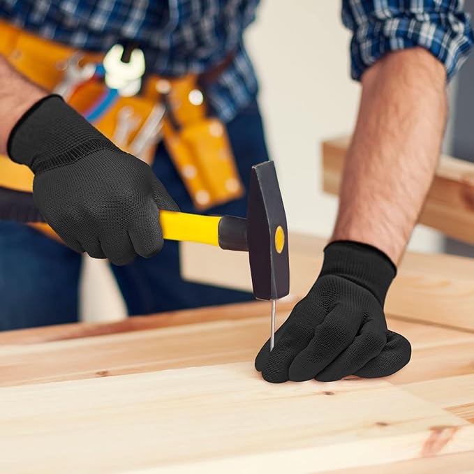 Ultra-Thin PU Coated Work Gloves 12 Pairs Breathable High Dexterity Gardening Warehouse Assembly Precision Tasks