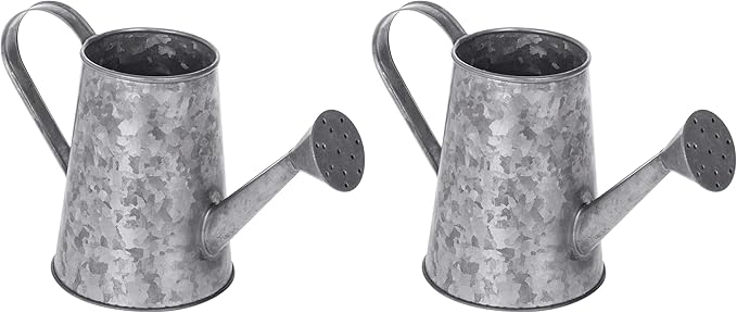 MyGift 5 Inch Mini Rustic Galvanized Metal Decorative Vase in Vintage Style Watering Can Design for Dried Flowers and Artificial Plants - Handcrafted in India (Pack of 2)