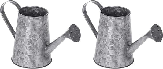 MyGift 5 Inch Mini Rustic Galvanized Metal Decorative Vase in Vintage Style Watering Can Design for Dried Flowers and Artificial Plants - Handcrafted in India (Pack of 2)