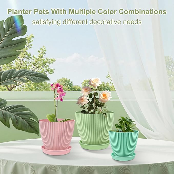 SupKing Plant Pots 5/4/3.5 Inch Set of 3,Small Mini Cute Plastic Flower Pots Planters with Mesh Drainage Holes Green Pink Blue Nursery Round Planting Pot for Indoor Outdoor Garden Plants